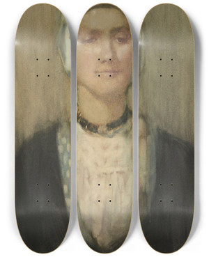 Triptych art skateboard deck of Frances Hodgkins A Dutch Girl by Frances Hodgkins (1869-1947)
