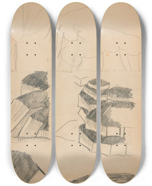 Triptych art skateboard deck of Viking Eggeling Original Drawings 20 by Viking Eggeling (1880-1925)
