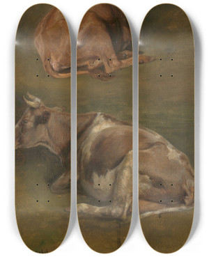 Triptych art skateboard deck of Anders Askevold Study Of Cows_1 by Anders Askevold (1834-1900)
