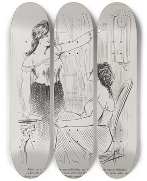 Triptych art skateboard deck of Karel Klic Bilderbuch Fur Hagestolze Pl006 by Karel Klic (1841-1926)