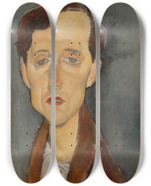 Triptych art skateboard deck of Amedeo Modigliani Portrait Of Frans Hellens by Amedeo Modigliani (1884-1920)