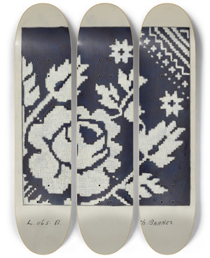 Triptych art skateboard deck of Ruth M Barnes Coverlet_2 by Ruth M Barnes