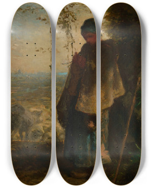 Triptych art skateboard deck of Jeanfranois Millet The Little Shepherdess by Jean-Franois Millet (1814-1875)