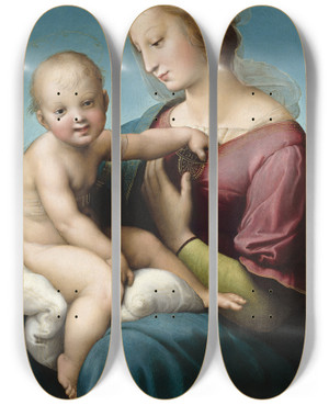 Triptych art skateboard deck of Raphael The Niccolinicowper Madonna by Raphael (1483-1520)