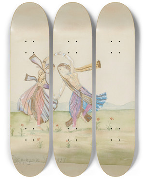 Triptych art skateboard deck of Nils Dardel Grekisk Dans by Nils Dardel (1888-1943)