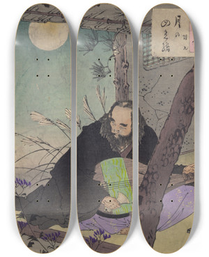 Triptych art skateboard deck of Tsukioka Yoshitoshi Semimaru_2 by Tsukioka Yoshitoshi (1839-1892)