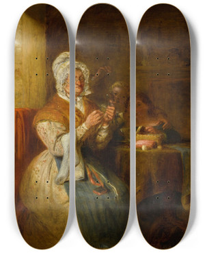Triptych art skateboard deck of William Kidd Threading The Needle by William Kidd (1796-1863)