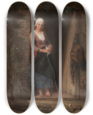 Triptych art skateboard deck of Jozef Israls Reverie by Jozef Israels (1824-1911)