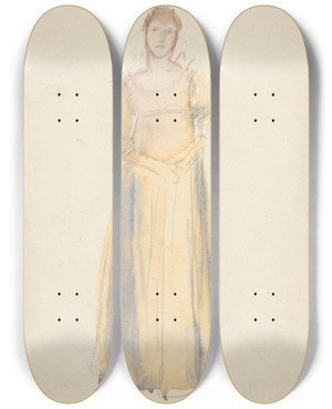 Triptych art skateboard deck of Edwin Austin Abbey Sketch Of A Woman Dressed In Yellow by Edwin Austin Abbey (1852-1911)