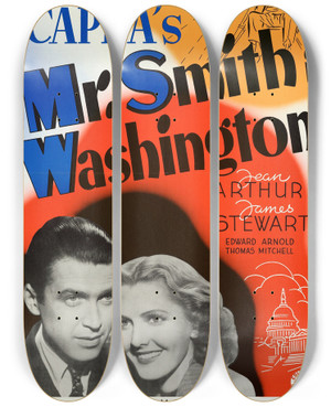Triptych art skateboard deck of Eric Rohman Mr Smith Goes To Washington by Eric Rohman (1891-1949)
