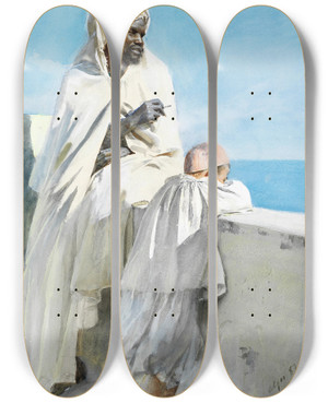 Triptych art skateboard deck of Anders Zorn Man And Boy In Algiers by Anders Zorn (1860-1920)