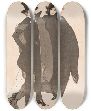 Triptych art skateboard deck of Armand Rassenfosse Les Diaboliques by Armand Rassenfosse (1862-1934)