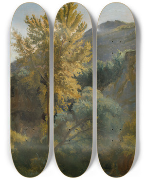 Triptych art skateboard deck of Jeanbaptistecamille Corot Etude Darbre Prs Dun Torrent En Italie by Jean-Baptiste-Camille Corot (1796-1875)
