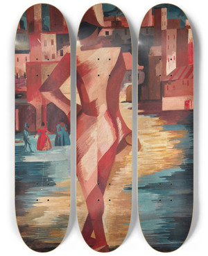Triptych art skateboard deck of Alexandra Exter Pulcinella by Alexandra Exter (1882-1949)
