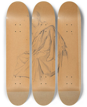 Triptych art skateboard deck of Franz Jaschke Figurenstudie Eines Nach Links Sitzenden Mit Einem Tuch Bekleideten Mannes by Franz Jaschke (1775-1842)