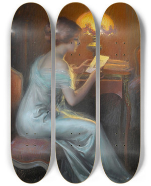 Triptych art skateboard deck of Delphin Enjolras Rverie by Delphin Enjolras (1857-1945)
