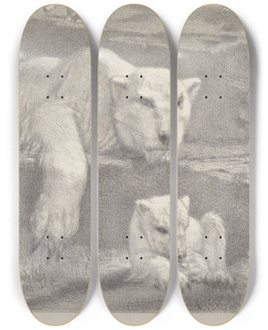 Triptych art skateboard deck of August Alleb Drie Ijsberen by August Allebe (1838-1927)