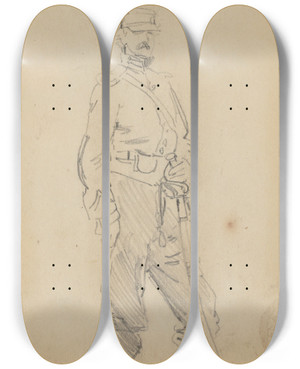 Triptych art skateboard deck of Winslow Homer Standing Officer by Winslow Homer (1836-1910)