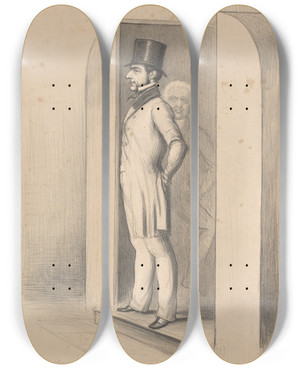 Triptych art skateboard deck of John Doyle The Man Wot Whips The House Out by John Doyle (1939)