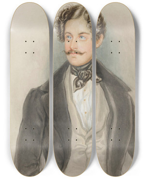 Triptych art skateboard deck of Georg Decker Herrenbildnis_1 by Georg Decker (1818-1894)