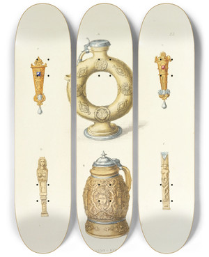 Triptych art skateboard deck of Carl Becker Kunstwerke Und Gerathschaften Des Mittelalters Und Der Renaissance Pl23 by Carl Becker (19-)