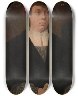 Triptych art skateboard deck of Barthel Bruyn The Elder Portrait Of A Man_2 by Barthel Bruyn The Elder (1493-1555)