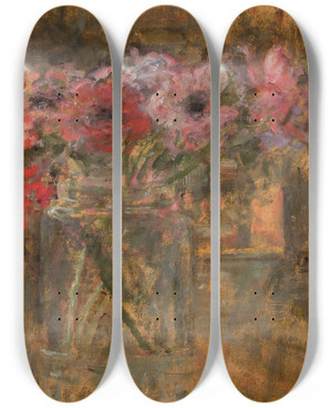 Triptych art skateboard deck of Olga Boznanska Flowers Anemones by Olga Boznanska (1865-1940)