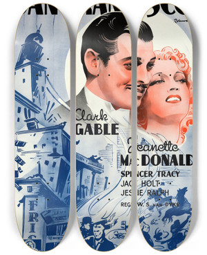 Triptych art skateboard deck of Eric Rohman San Francisco by Eric Rohman (1891-1949)