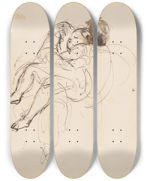 Triptych art skateboard deck of Sir Joshua Reynolds Adult And Child by Sir Joshua Reynolds (1723-1792)