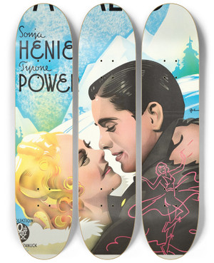 Triptych art skateboard deck of Eric Rohman Thin Ice by Eric Rohman (1891-1949)