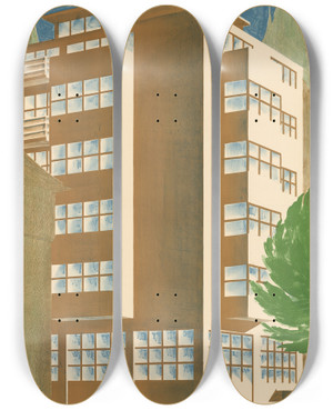 Triptych art skateboard deck of Robert Stcklin Blumenhof by Robert Stocklin (1889-1931)