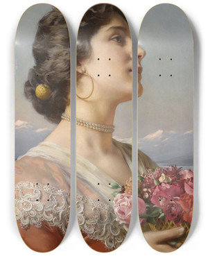Triptych art skateboard deck of Wadysaw Czachrski The Bouquet_2 by Wladyslaw Czachorski (1850-1911)