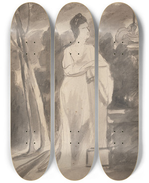 Triptych art skateboard deck of George Romney Woman At A Column by George Romney (1734-1802) Triptych art skateboard deck of George Romney Woman At A Column by George Romney (1734-1802)