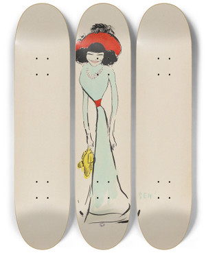 Triptych art skateboard deck of Georges Goursat Sem Polaire by Georges Goursat (Sem) (1863-1934)
