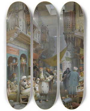 Triptych art skateboard deck of William Simpson Bazaar Suez by William Simpson (1823-1899)