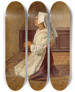 Triptych art skateboard deck of Martinus Rrbye A Praying Italian Woman by Martinus Rorbye (1803-1848)