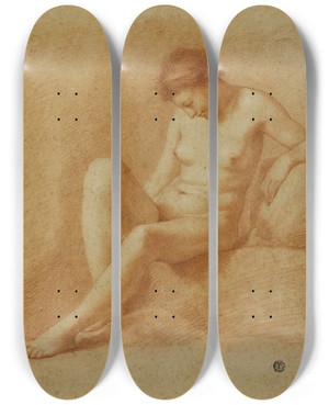 Triptych art skateboard deck of Antonio Pichler Seated Female Nude by Antonio Pichler (1697-1779)