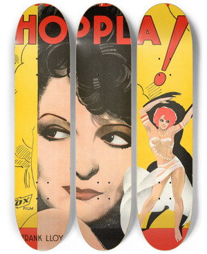 Triptych art skateboard deck of Eric Rohman Hoopla by Eric Rohman (1891-1949)