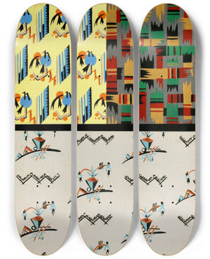 Triptych art skateboard deck of Christian Stoll Kunstgewerbliche Schmuckformen Fur Die Flache Pl 36 by Christian Stoll (20-)