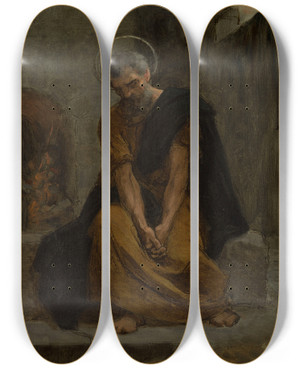 Triptych art skateboard deck of Jean Andr Rixens The Repentance Of Saint Peter by Jean Andre Rixens (1846-1925)