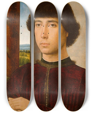 Triptych art skateboard deck of Hans Memling Portrait Of A Young Man by Hans Memling (1430-1494)