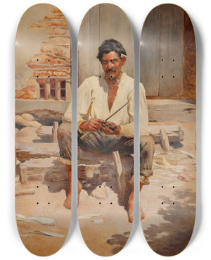 Triptych art skateboard deck of Almeida Jnior Caipira Cutting Tobacco by Almeida Junior (1850-1899)