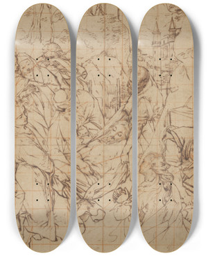 Triptych art skateboard deck of Federico Barocci The Entombment Of Christ by Federico Barocci (1528-1612)