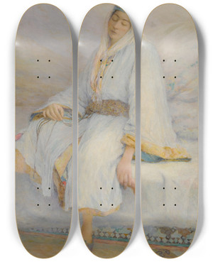 Triptych art skateboard deck of Louis Auguste Girardot A Moroccan In Repose by Louis Auguste Girardot (1858-1933)