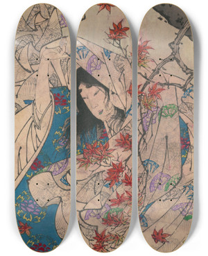Triptych art skateboard deck of Tsukioka Yoshitoshi Sumiyoshi No Meigetsu_2 by Tsukioka Yoshitoshi (1839-1892)