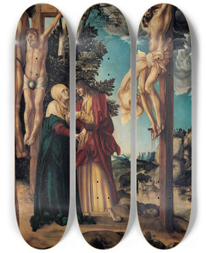 Triptych art skateboard deck of Lucas Cranach The Elder The Lamentation Of Christ by Lucas Cranach The Elder (1472-1553)