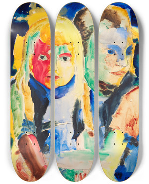 Triptych art skateboard deck of Peter August Bckstiegel Zwei Bauernmdchen Aus Westfalen by Peter August Bockstiegel