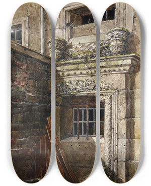 Triptych art skateboard deck of Henri Berthaut Fentre Orne De Sculptures Courette Charbon Dune Maison Sise 27 Rue Du Jour by Henri Berthaut (1848-1937)