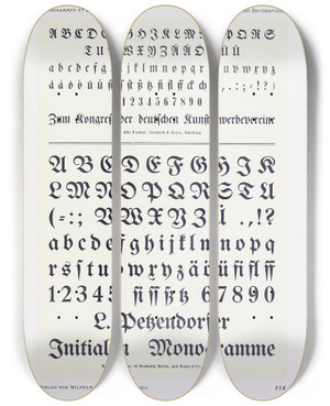 Triptych art skateboard deck of Wilhelm Diebener Monogrammes Und Dekorationen Pl124 by Wilhelm Diebener (1922)