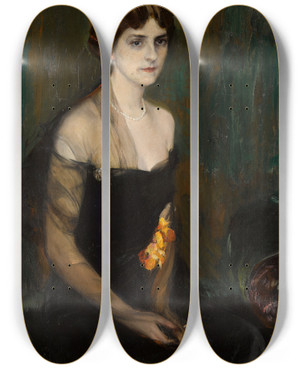 Triptych art skateboard deck of Joaqun Sorolla Portrait Of Mrs Orville E Babcock_2 by Joaquin Sorolla (1863-1923)